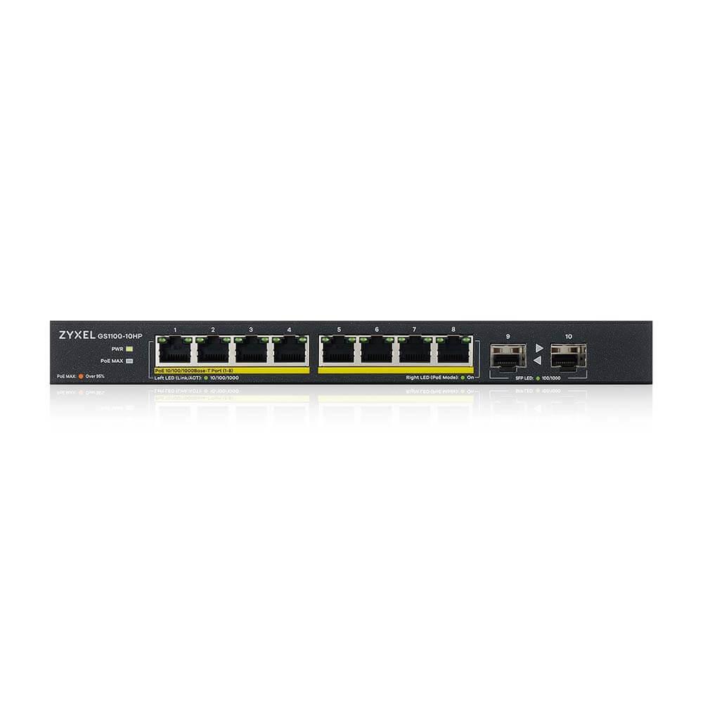 Switch niezarzadzalny Zyxel GS1100-10HP v2 8x100/1000Mbps 2xSFP PoE 4718937621187  - Incom Group
