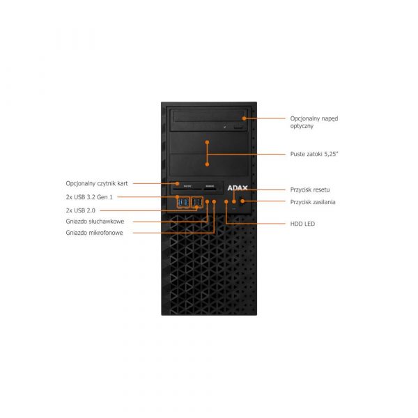  - Incom Group
 Serwer ADAX XADA T100 /E-2314/16GB/SSD480GB/S_RAID/550W/3Y 5905490392800